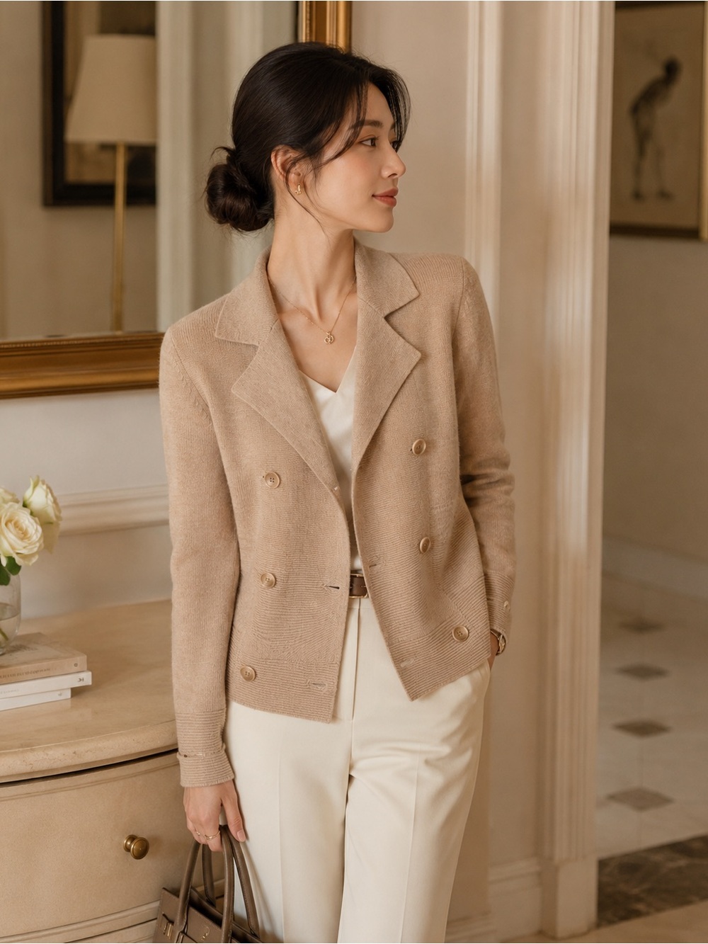 Lafeyette 148 New York Merino Wool & Rex Rabbit Fur Convertible Sweater Jacket